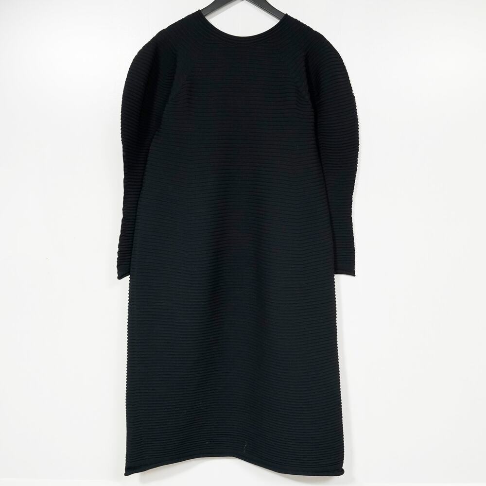 Pleats Please Issey Miyake Black Pleated Long Sleeve Midi Dress One Size Japan